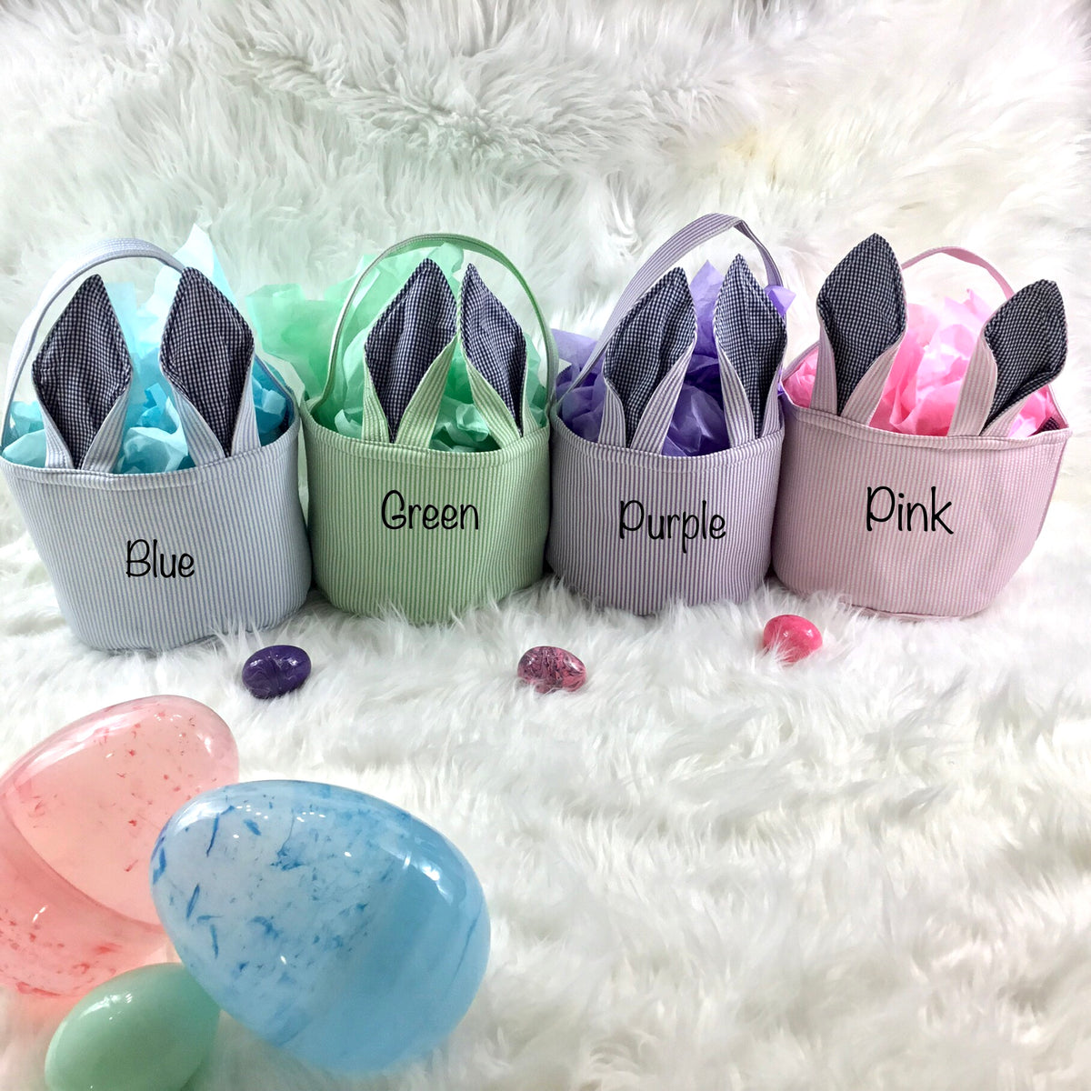 Easter Basket with Floppy Bunny Ears - Seersucker - Little Blanks