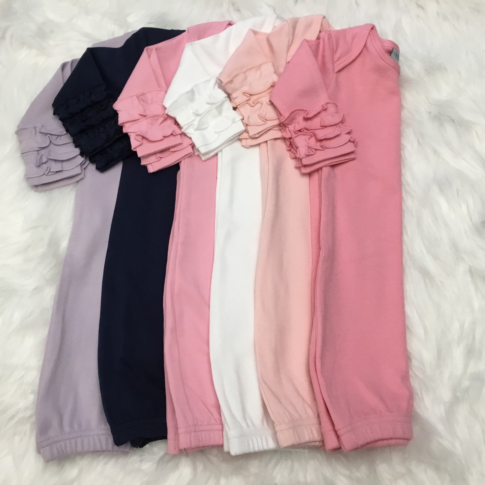 Solid Color Baby Gown with Ruffle Sleeves & Matching Beanie - Hidden Zipper - Little Blanks, LLC