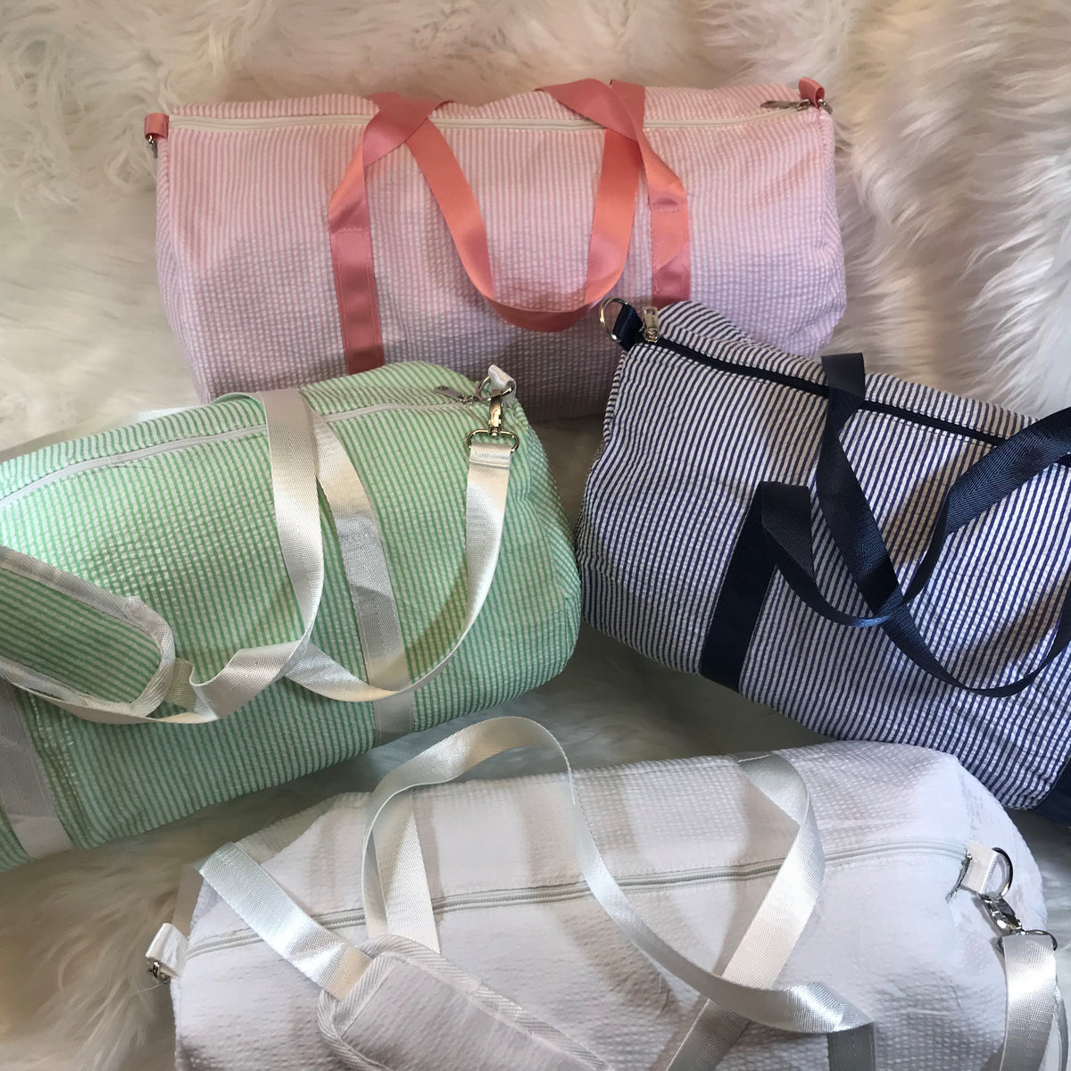 Seersucker Duffel Bag - Pink or Navy - Toddler size or Small Overnight Bag! - Little Blanks, LLC