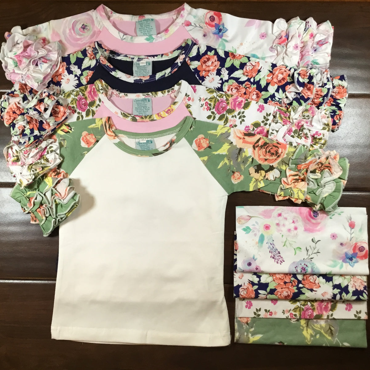 Girls Ruffle Raglan Floral Sleeve Shirt