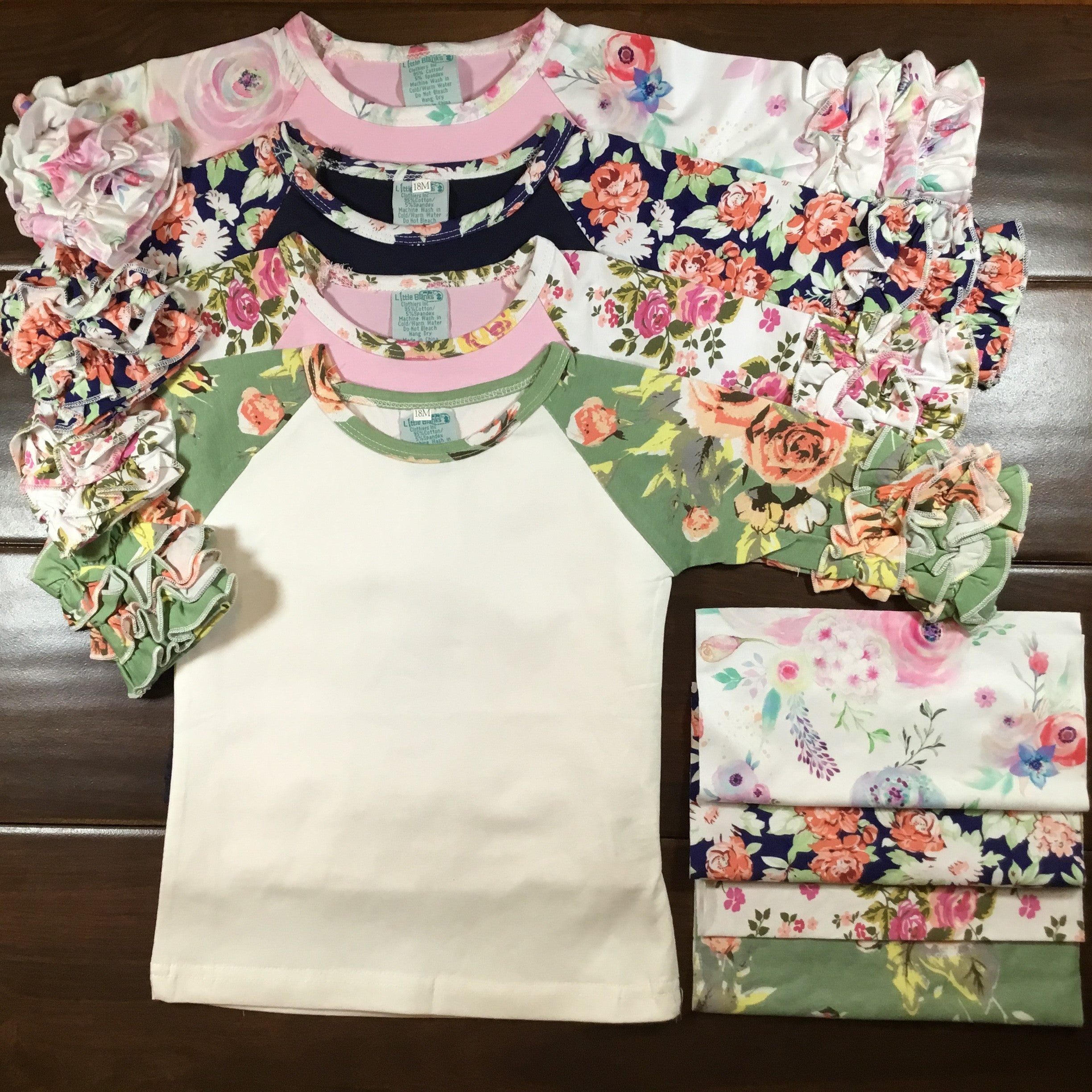 Girls Ruffle Raglan Floral Sleeve Shirt