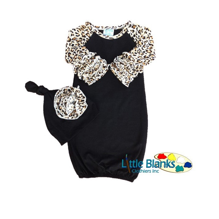 Baby Girls Ruffle Raglan Gowns With Beanie and Applique Swatch - Little Blanks, LLC