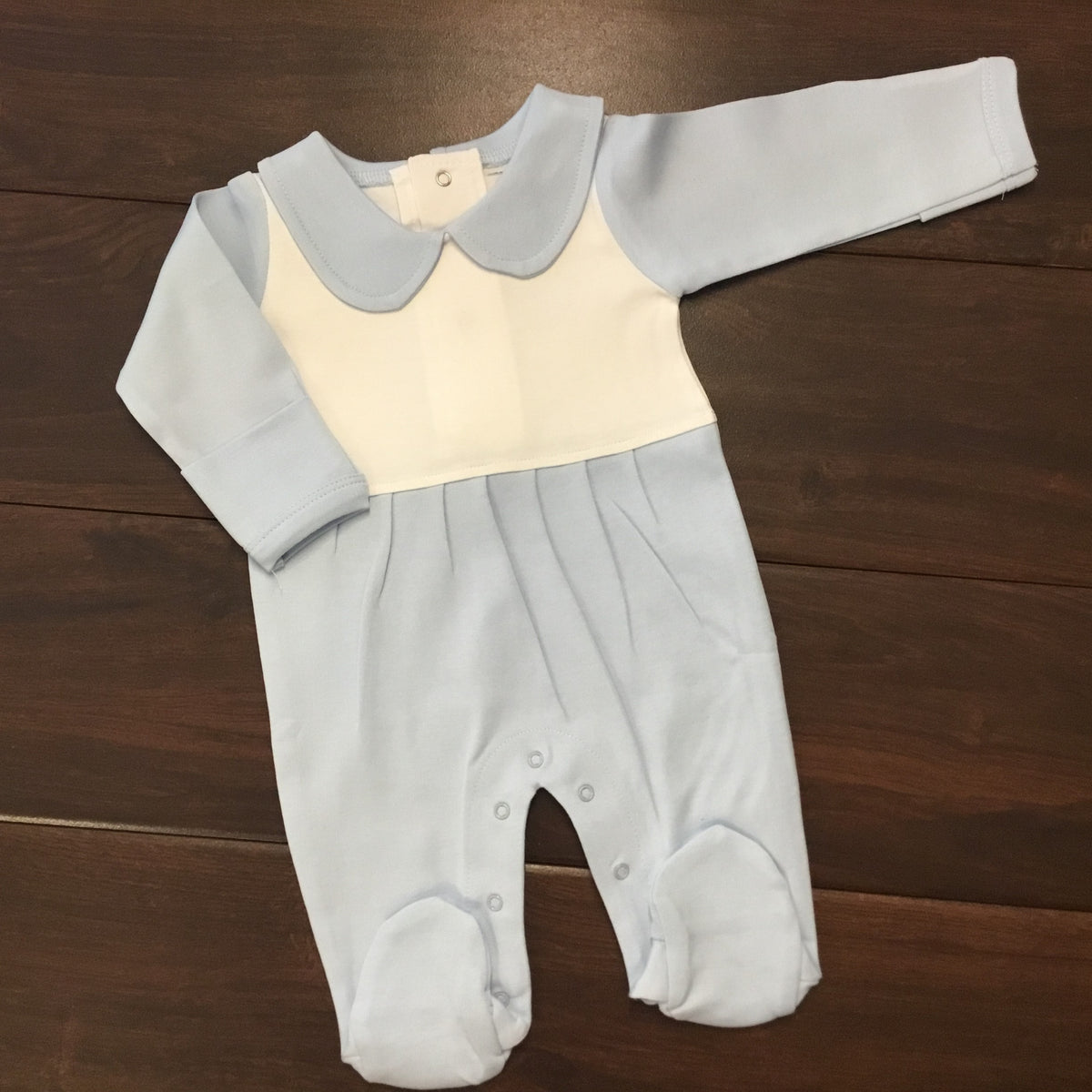 Boutique Style Collar Footie with Bib Detail - Boy &amp; Girl - Little Blanks