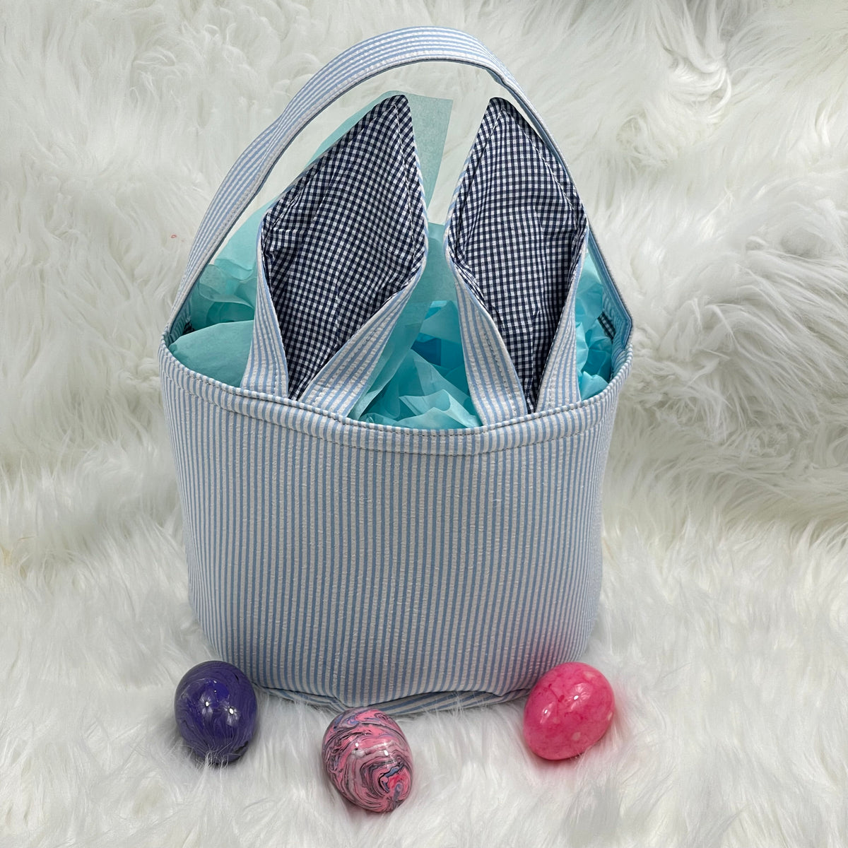 Easter Basket with Floppy Bunny Ears - Seersucker - Little Blanks