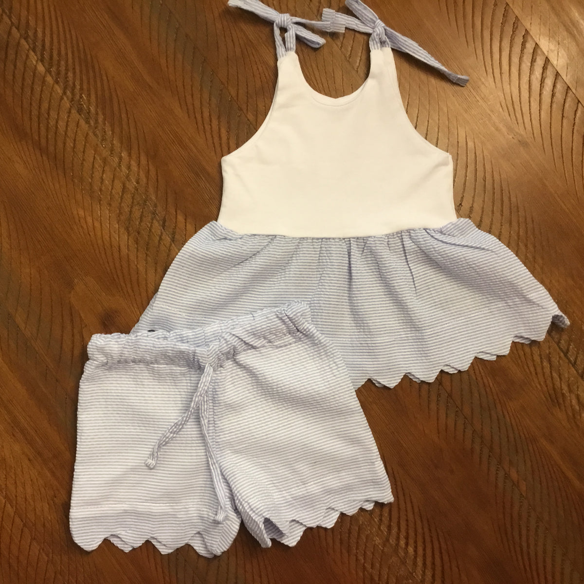 Girls Seersucker Scalloped Top with Shorts - New Arrival - Little Blanks