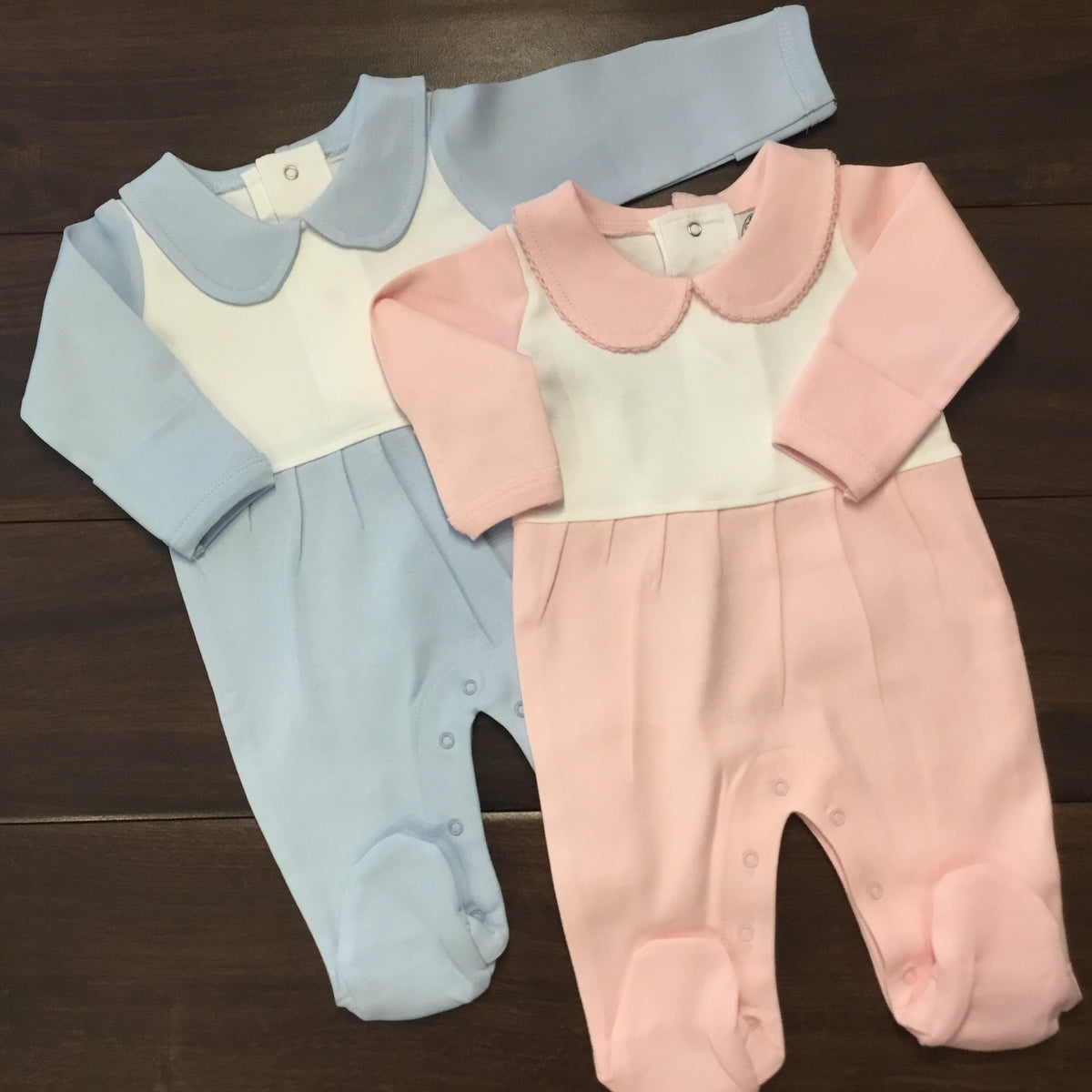 Boutique Style Collar Footie with Bib Detail - Boy &amp; Girl - Little Blanks
