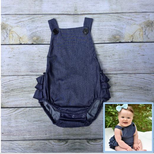 Girls Ruffle Denim Romper - Little Blanks