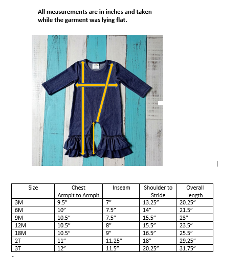 Girls Faux Denim Romper with Ruffle Legs - Little Blanks, LLC