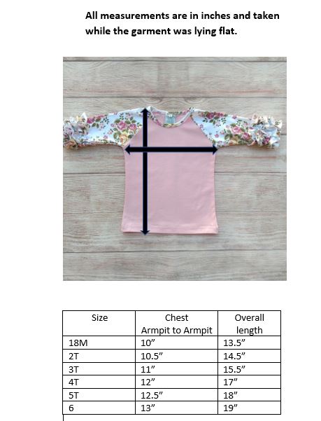 Girls Ruffle Raglan Floral Sleeve Shirt - Little Blanks, LLC