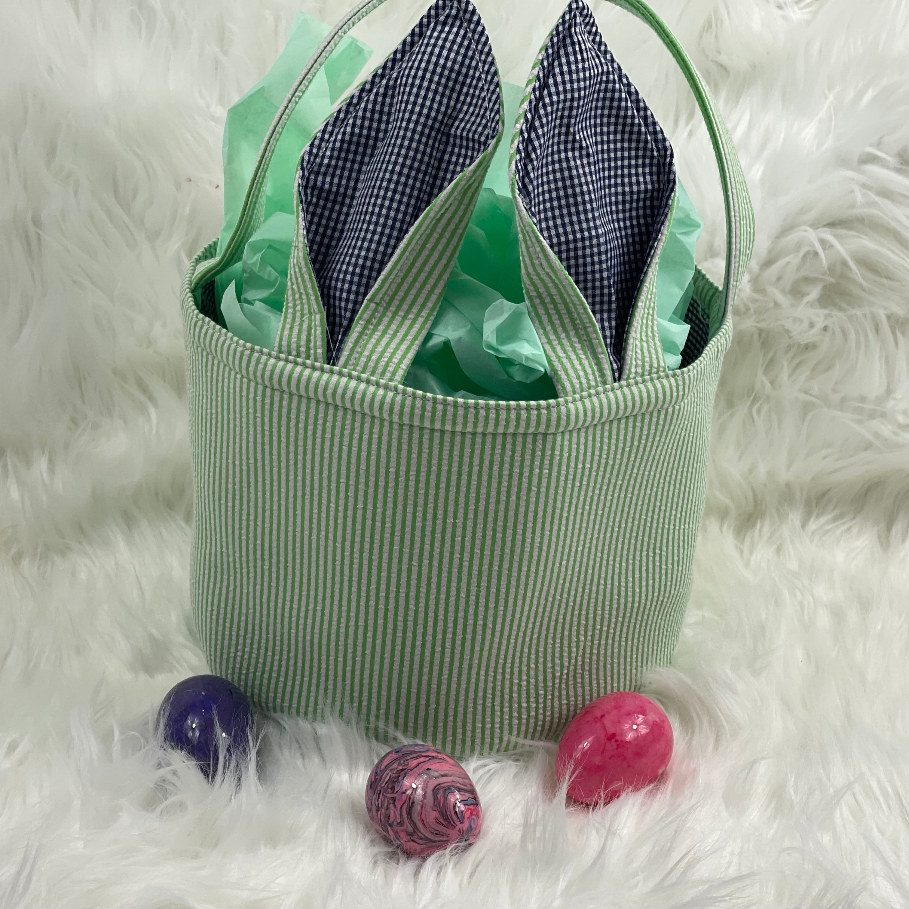 Canvas Easter Bunny Green Ears And Liner Bag W/Handle Brand New