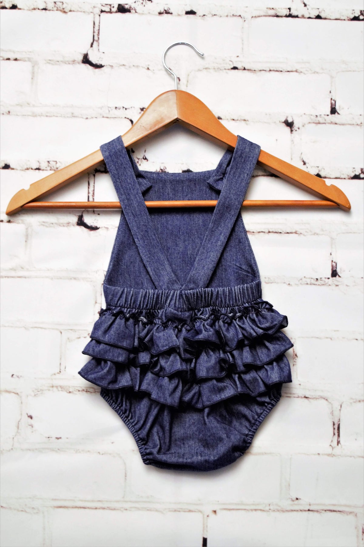 Girls Ruffle Denim Romper - Little Blanks