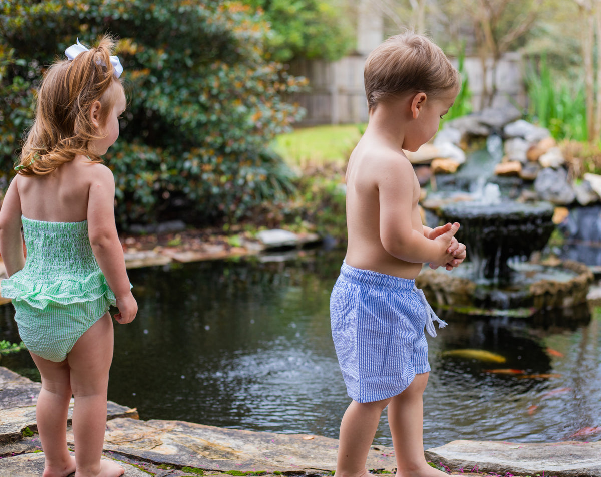 Boys Seersucker Swim Shorts - Little Blanks