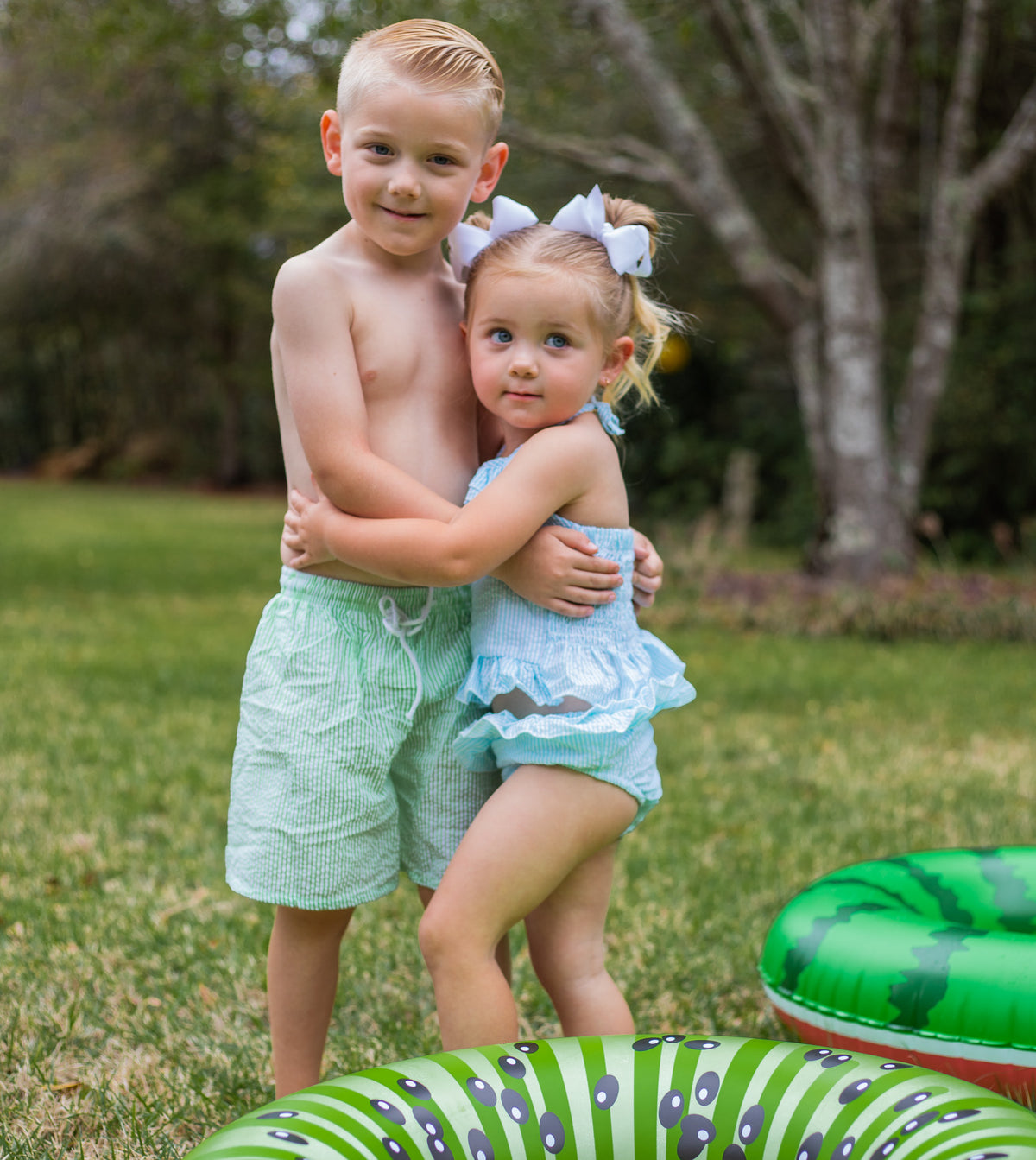 Boys Seersucker Swim Shorts - Little Blanks