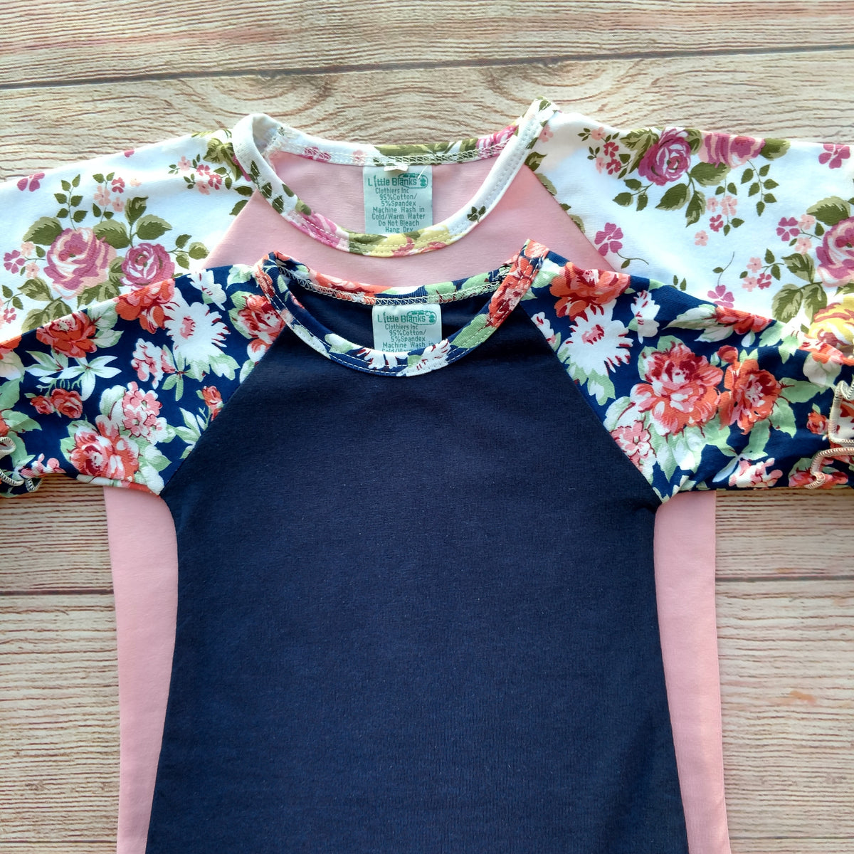 Girls Ruffle Raglan Floral Sleeve Shirt - Little Blanks, LLC