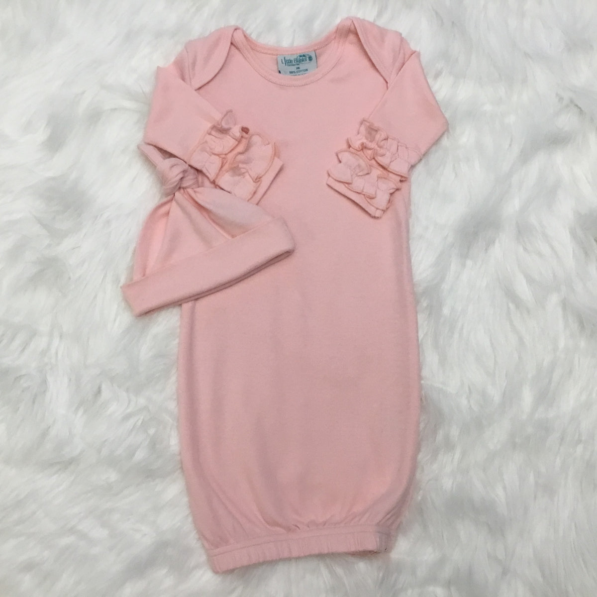Solid Color Baby Gown with Ruffle Sleeves &amp; Matching Beanie - Hidden Zipper - Little Blanks, LLC