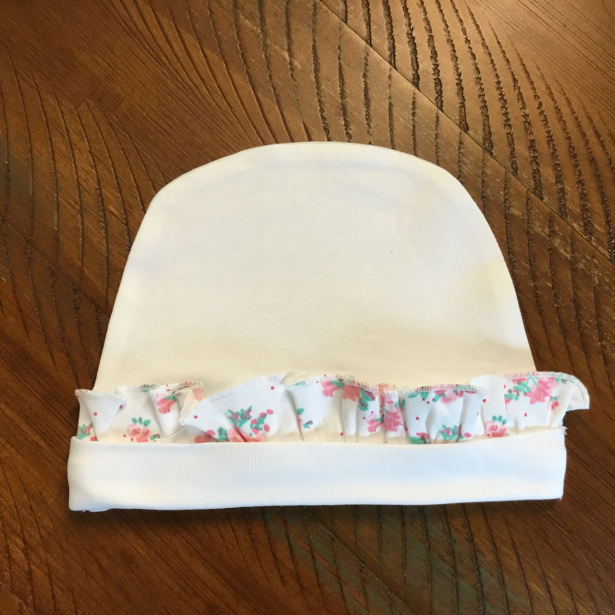 Beanie with Floral Ruffle - New Arrival - Little Blanks