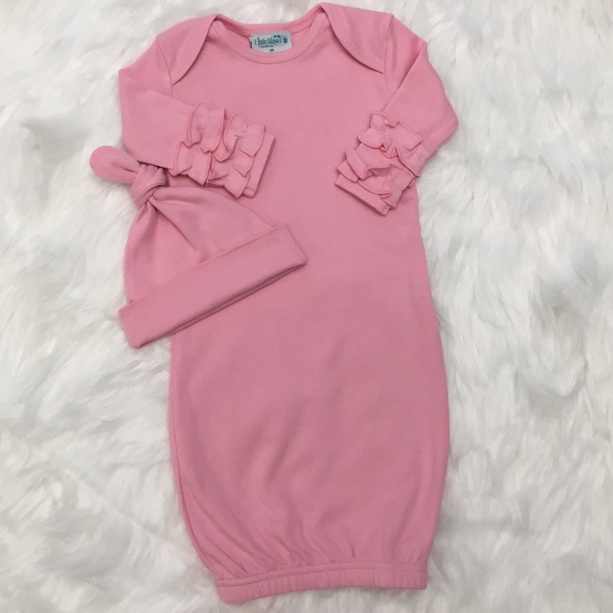 Solid Color Baby Gown with Ruffle Sleeves &amp; Matching Beanie - Hidden Zipper - Little Blanks, LLC