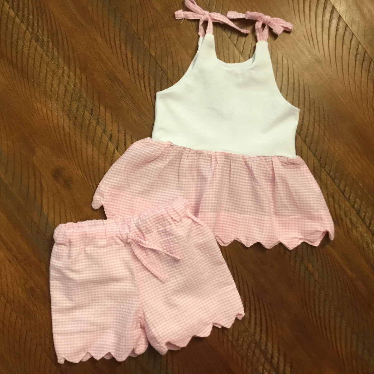 Girls Seersucker Scalloped Top with Shorts - New Arrival - Little Blanks