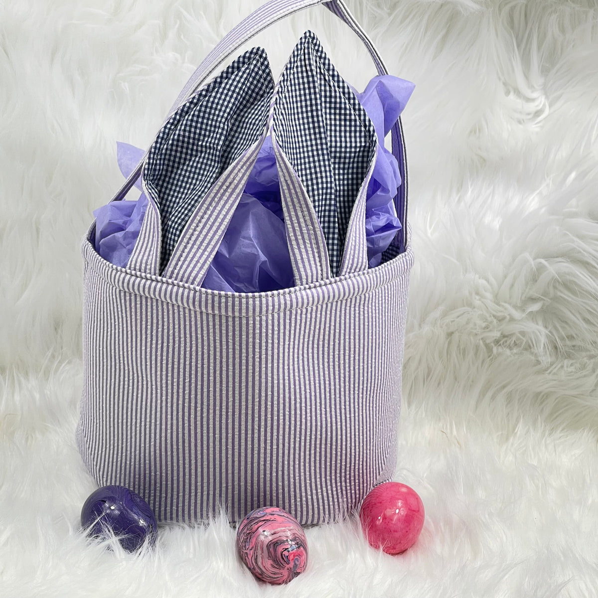 Easter Basket with Floppy Bunny Ears - Seersucker - Little Blanks