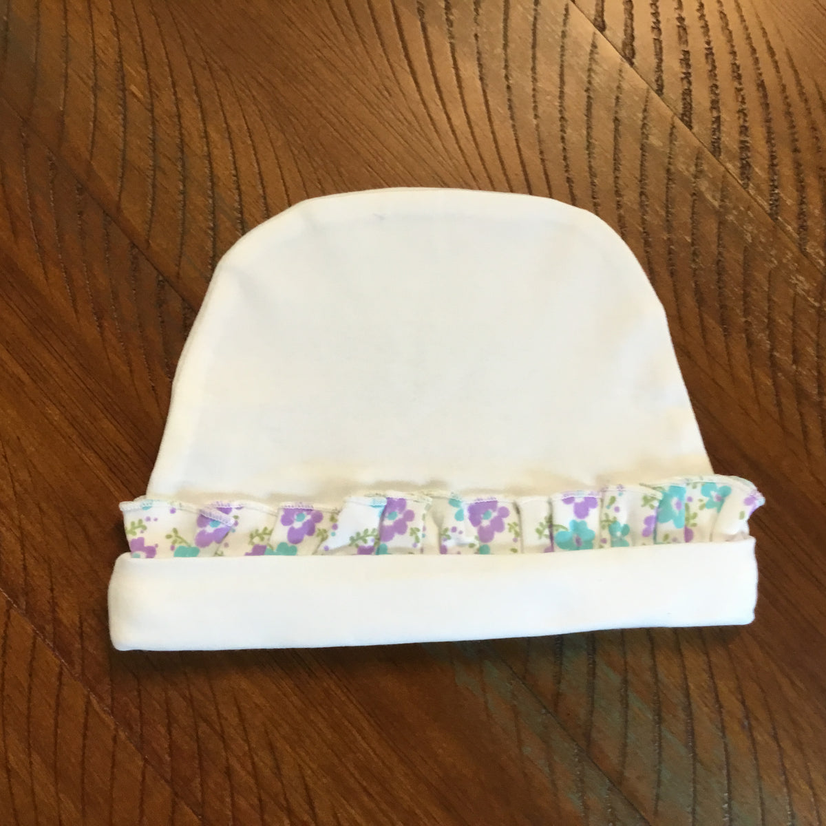 Beanie with Floral Ruffle - New Arrival - Little Blanks