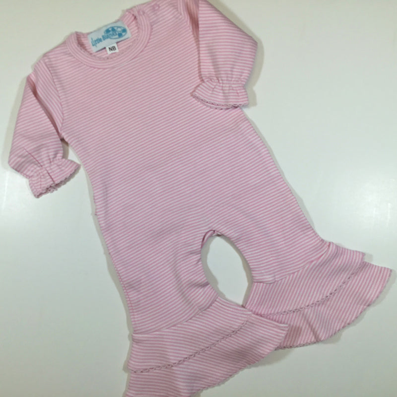 Baby girl pink & white Puff Sleeve romper main image 0
