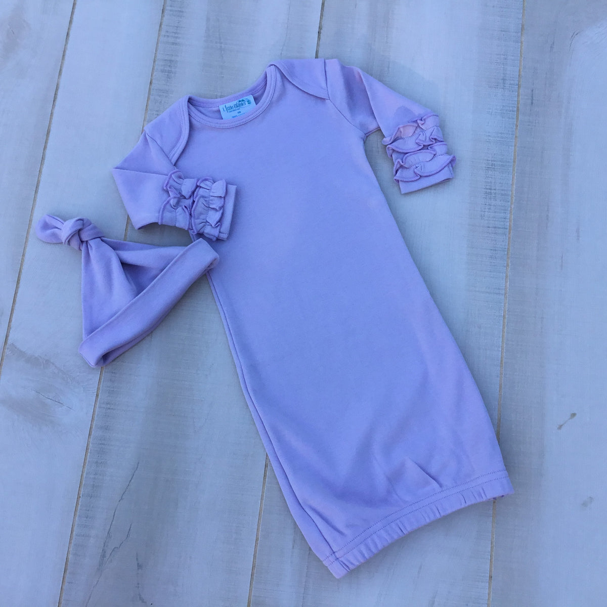 Solid Color Baby Gown with Ruffle Sleeves &amp; Matching Beanie - Hidden Zipper - Little Blanks, LLC
