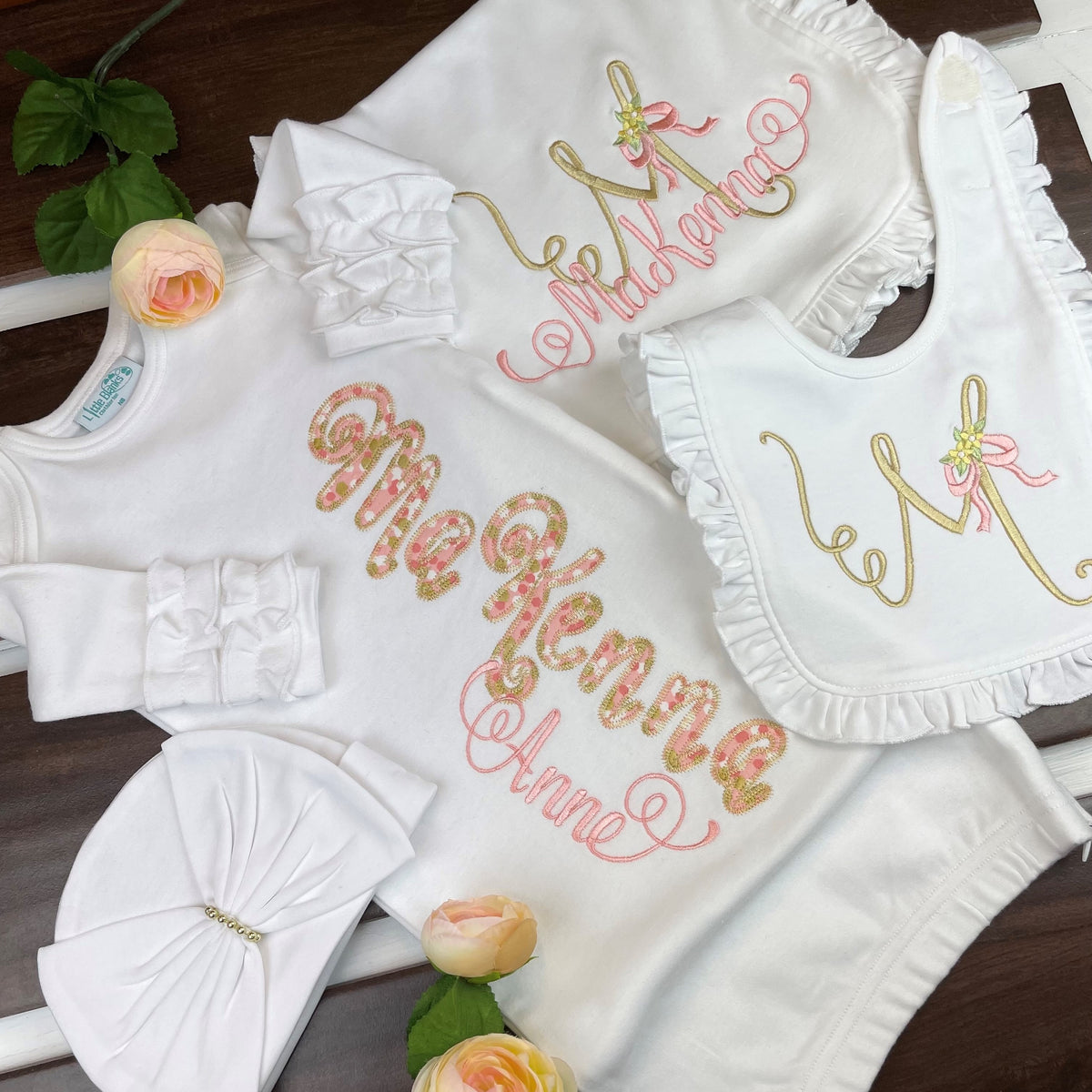 Solid Color Baby Gown with Ruffle Sleeves &amp; Matching Beanie - Hidden Zipper - Little Blanks