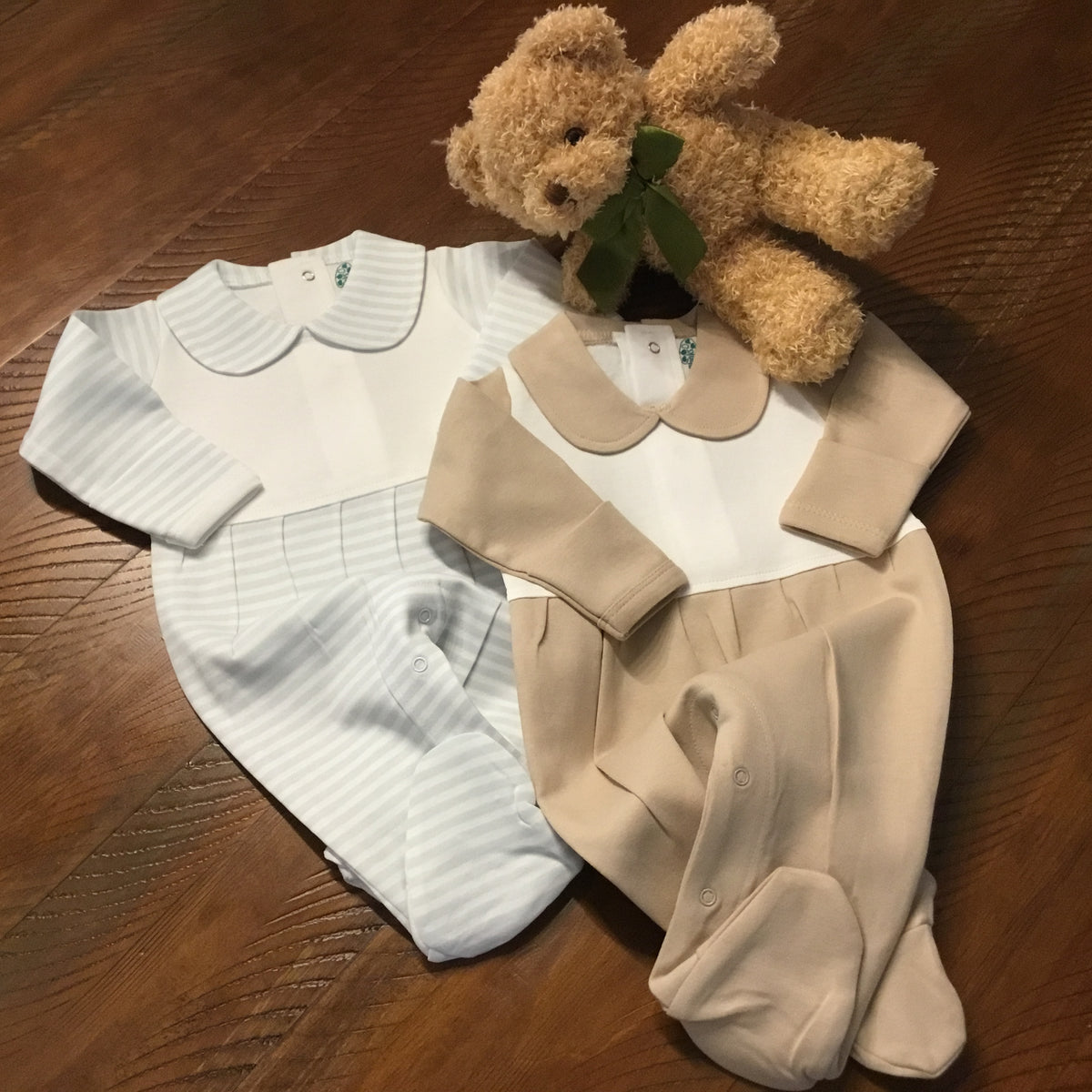 Boutique Style Collar Footie with Bib Detail - Boy &amp; Girl NEW STYLES &amp; COLOR - Little Blanks