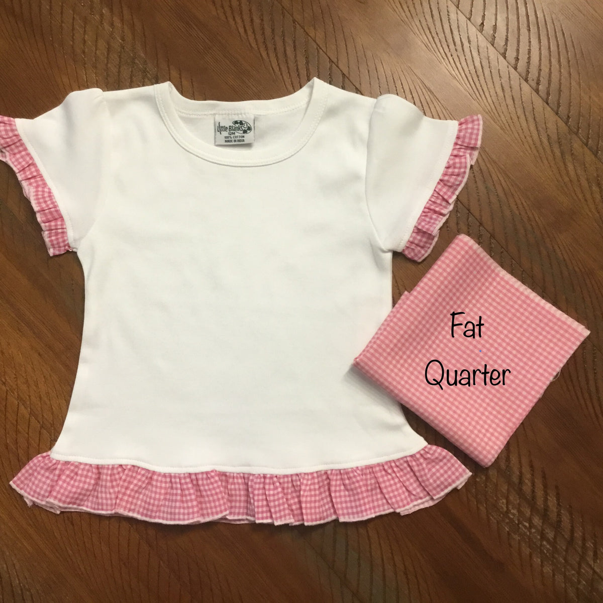 Girls Short Sleeve T-shirt with Gingham Ruffle - New Arrival - Little Blanks