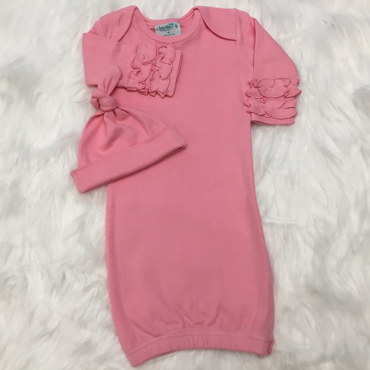 Solid Color Baby Gown with Ruffle Sleeves &amp; Matching Beanie - Hidden Zipper - Little Blanks, LLC