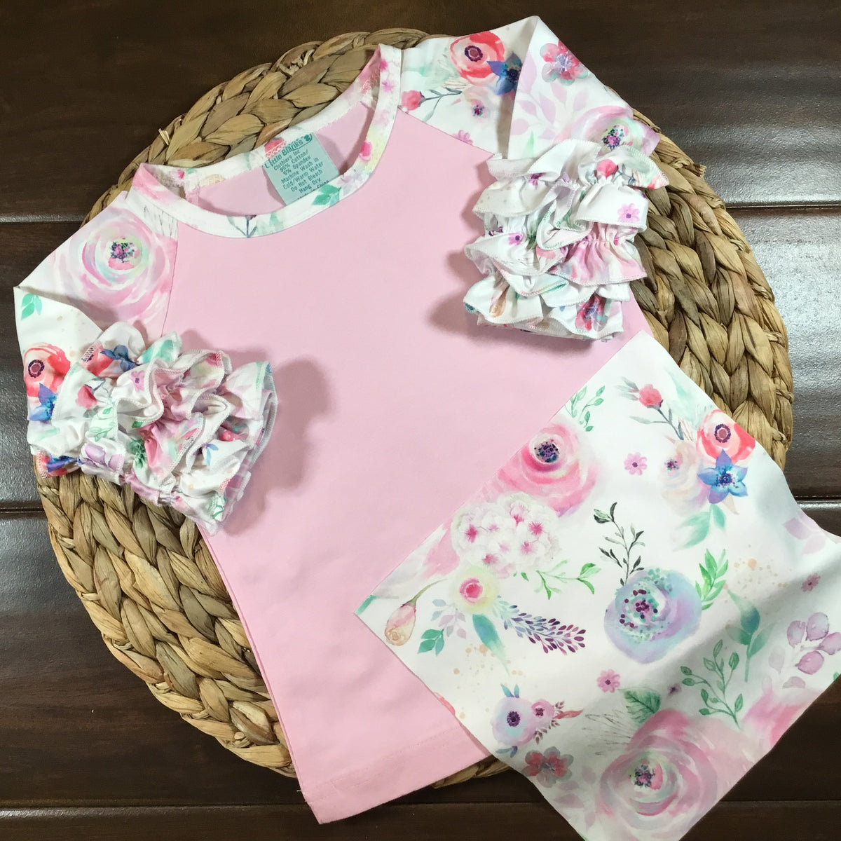 Girls Ruffle Raglan Floral Sleeve Shirt - Little Blanks, LLC