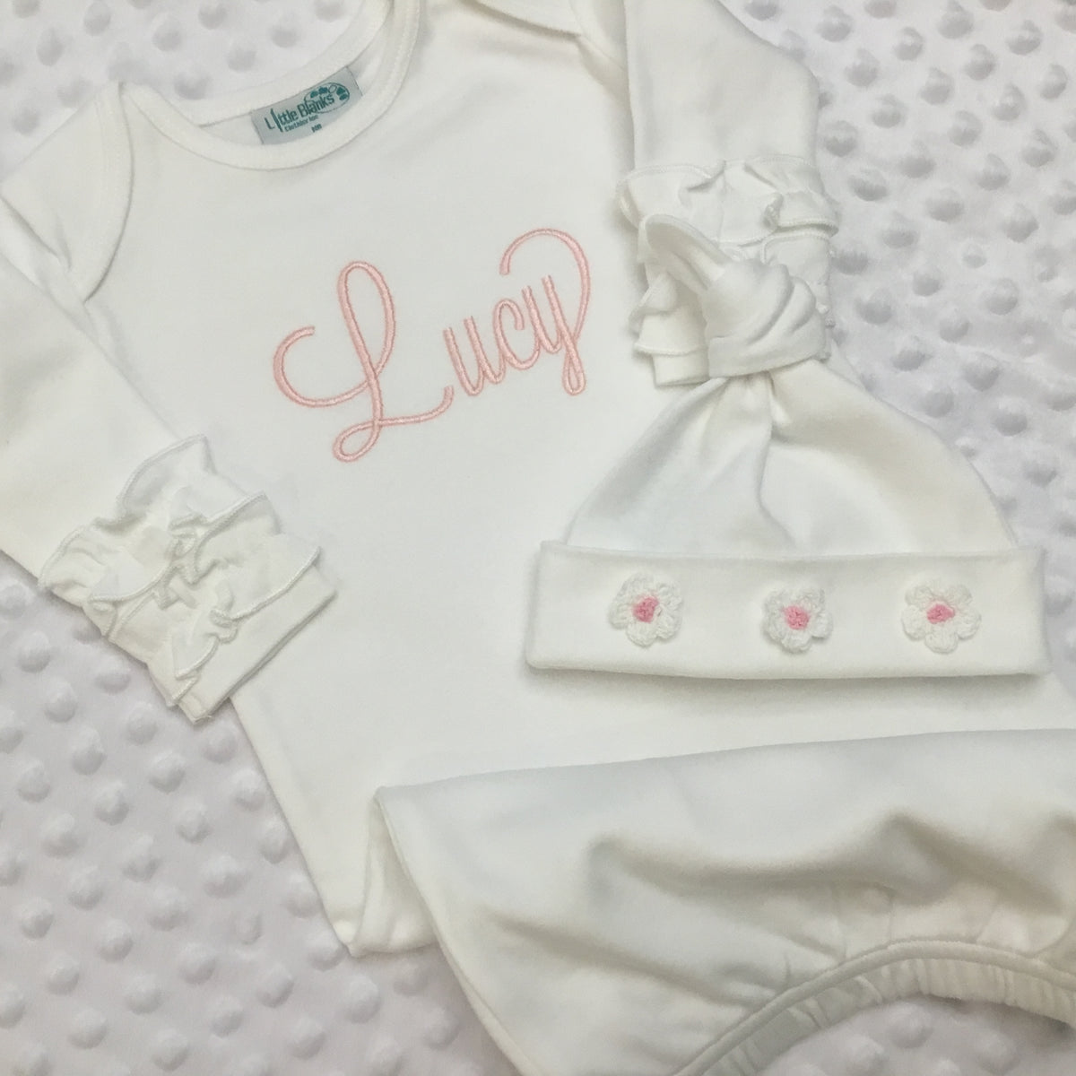 Solid Color Baby Gown with Ruffle Sleeves &amp; Matching Beanie - Hidden Zipper - Little Blanks, LLC